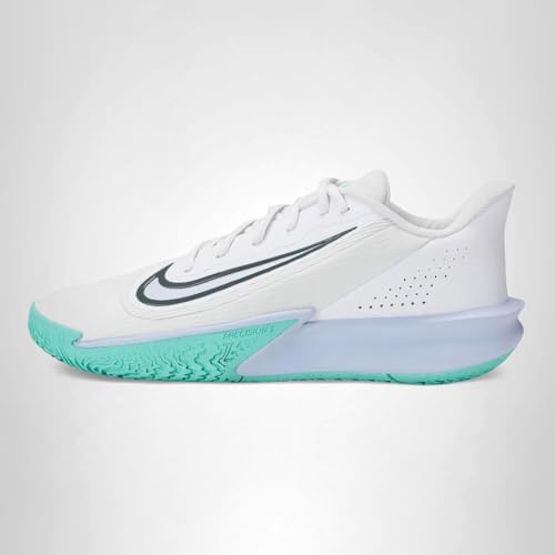 Nike Men's Precision 7 Basketball Shoes, White/Iron Grey-Ghost-Dynamic Turquoise, 11