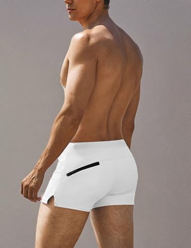 COOFANDY Mens Bathing Suit Sexy Swim Trunks with Liner Quick Dry Lightweight Swimming Shorts White XL