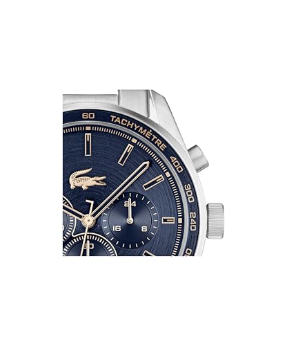 Lacoste Boston Men's Chronograph Watch - Classic Stainless Steel Bracelet- Tachymeter - Water Resistant up to 5ATM/50 Meters - Modern Design for Him - 42mm