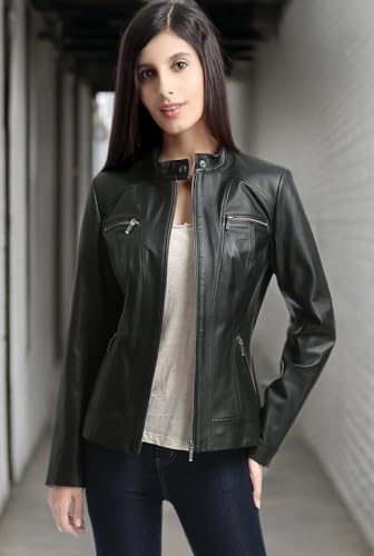 BGSD Women Mila Lambskin Leather Jacket (Also available in Plus Size & Petite), Black, X-Large