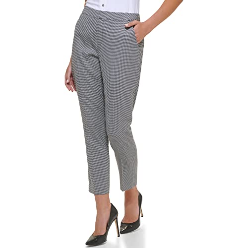 Tommy Hilfiger Sloane Pants, Mid-Rise Elastic Waist Back Dress Trousers for Women, Black/Ivory, 12