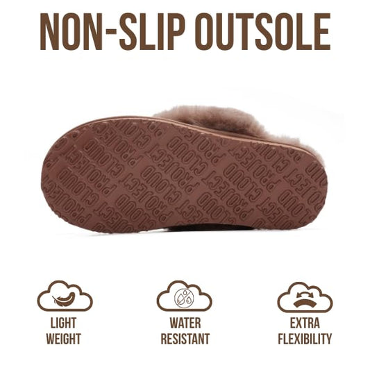Project Cloud 100% Genuine Leather Slippers for Women Footwear with Genuine Fur Lining Womens Clogs & Mule - Non-Slip Indoor/Outdoor Scuff Womens Slippers with Memory Foam Insole(Henka,CMLSUEDE,5.5)