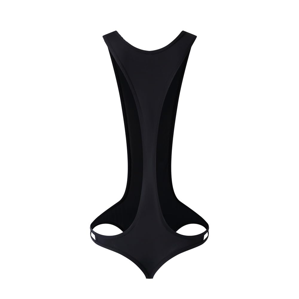 JOCKMAIL Men's Sexy Leotard Bodysuit Thong Hanging Neck Integrated Jumpsuit Underwear Thong Underwear Swimsuit Swimwear (Black, XL)