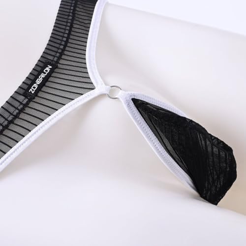 JINSHI Mens See Through Breathable Briefs with Bulge Pouch (Black 1-Pack, Medium)