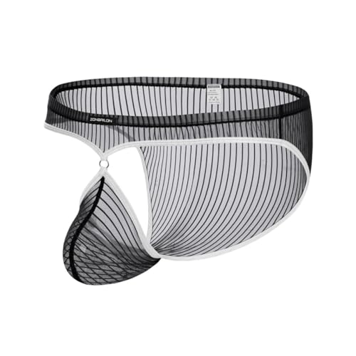 JINSHI Mens See Through Breathable Briefs with Bulge Pouch (Black 1-Pack, Medium)