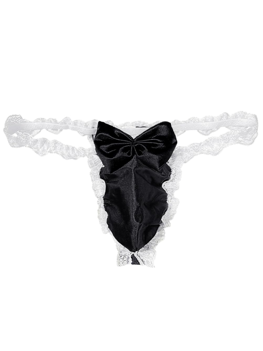 ChiaoLezhee Valentines Lingerie For Men, Satin Lace Sexy Underwear, Sissy Panties Femboy, Bow Girly Thong,Black