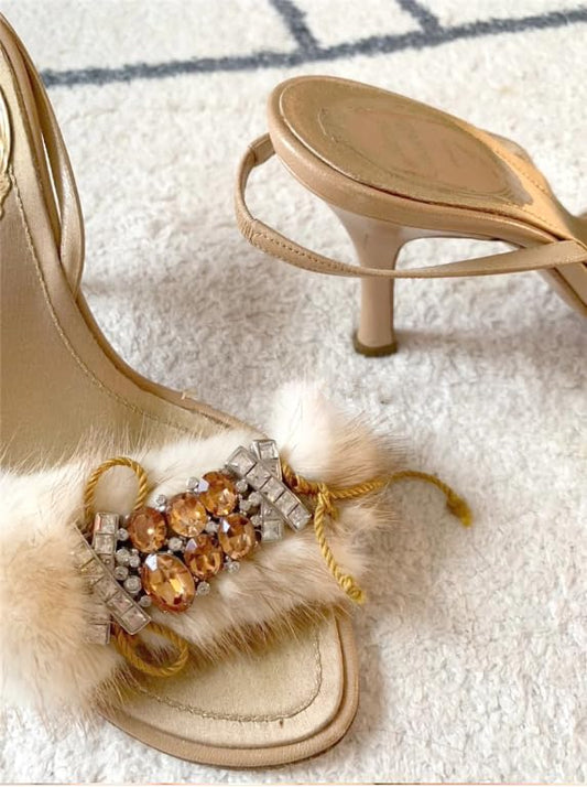 furbootttyies FS-5 Women's Sexy Real Mink Fur High-Heeled Sandals With Thin Heel Shiny Sandals Heels Stilettos (Brown, Adult, Women, 9, Numeric, US Footwear Size System, Medium)