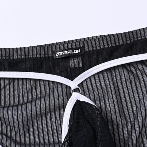 JINSHI Mens See Through Breathable Briefs with Bulge Pouch (Black 1-Pack, Medium)
