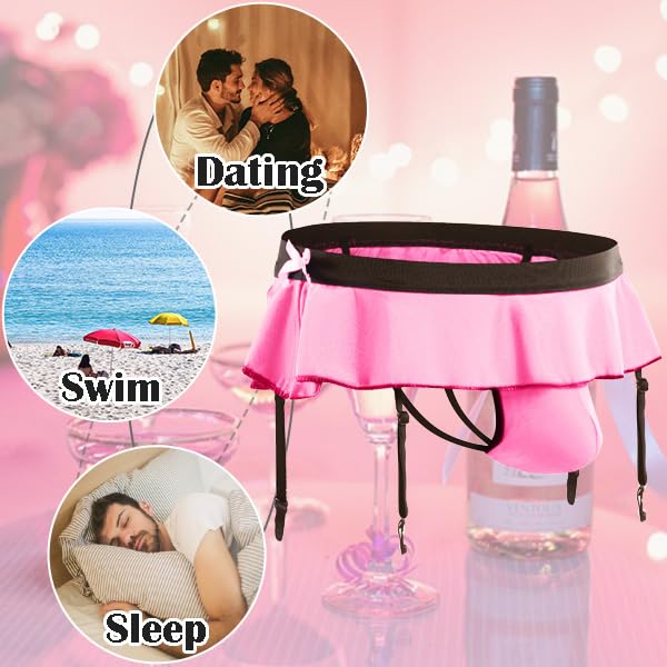 WINTOFW Sissy Pouch Panties for Men Crossdressers Men's Lingerie Skirt G-String Thongs Underwear Briefs with Garters