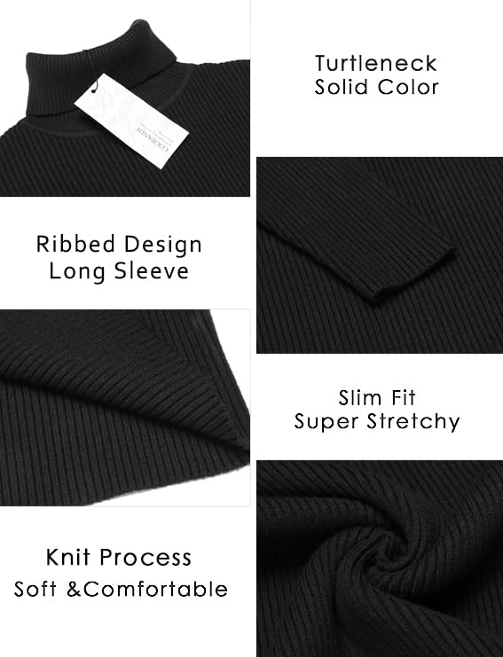 COOFANDY Men's Ribbed Slim Fit Knitted Pullover Turtleneck Sweater, Black, Medium
