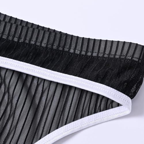 JINSHI Mens See Through Breathable Briefs with Bulge Pouch (Black 1-Pack, Medium)