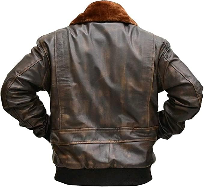 Brown Aviator G-1 Men Distressed Real Leather Bomber Flight Jacket - G1 Leather Naval Flight Jacket