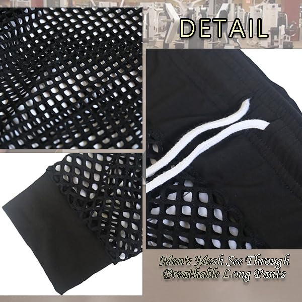WINTOFW Men's Mesh Fishnet Pants See Through Drawstring Long Loung Pajamas Muscle Leggings Underpants Underwear