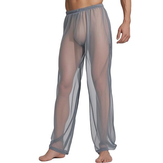YINYOUYU Mens Mesh Pants See Through Underwear Pajama Bottoms Lounge Home Leggings Sleepwear Cool Dry Yoga Trousers XL Grey