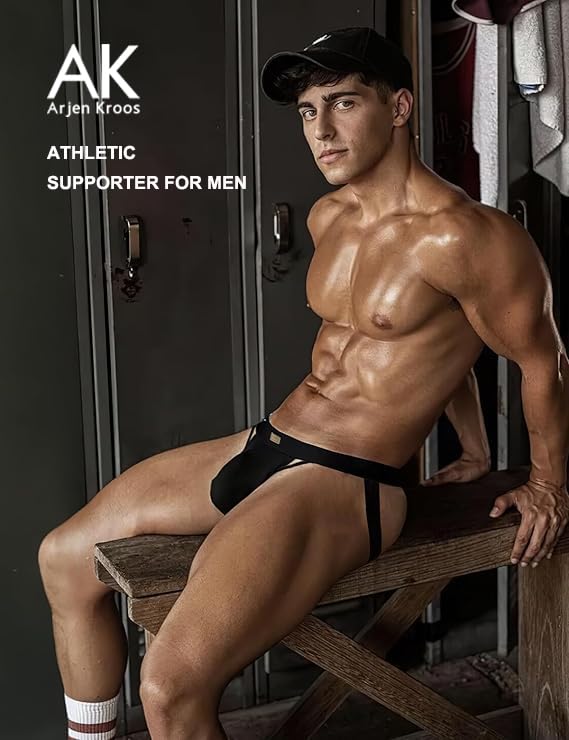 Arjen Kroos Men's Jockstrap Athletic Supporter Youth Breathable Cotton Underwear,BLACK-AK2175,Large