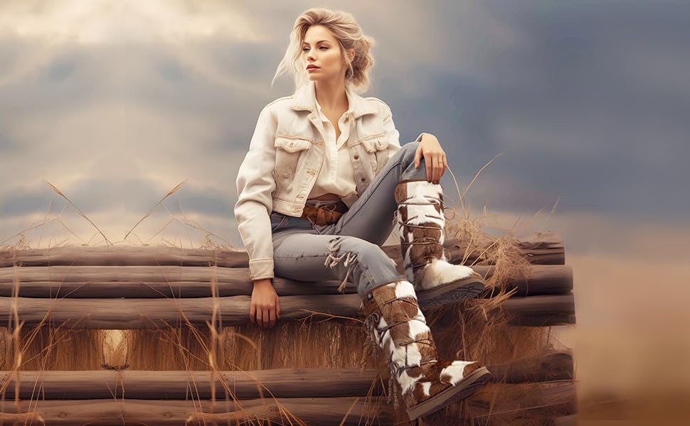 AUMU Womens Comfort Suede Fur Mid- Calf Winter Boots Chestnut Size 6