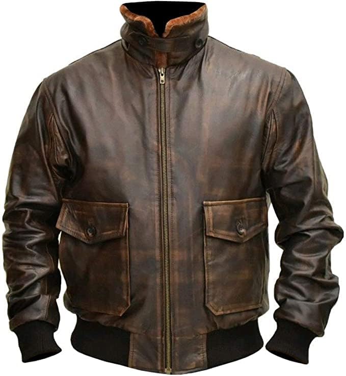 Brown Aviator G-1 Men Distressed Real Leather Bomber Flight Jacket - G1 Leather Naval Flight Jacket