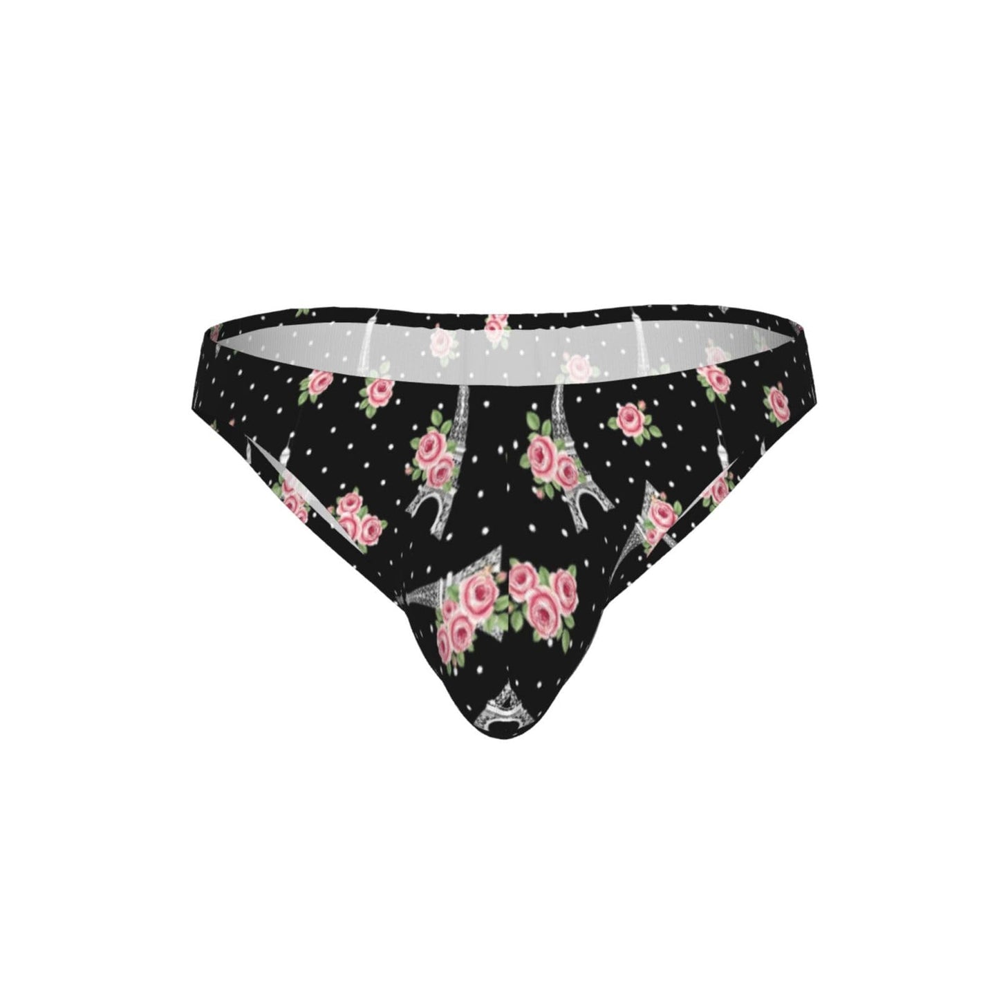 Men's Bikini Briefs Black Eiffel Tower Paris Wedding Roses Flowers Low Rise With Contour Pouch Soft Stretchy Seamless Underwear Breathable Lightweight For Daily Wear