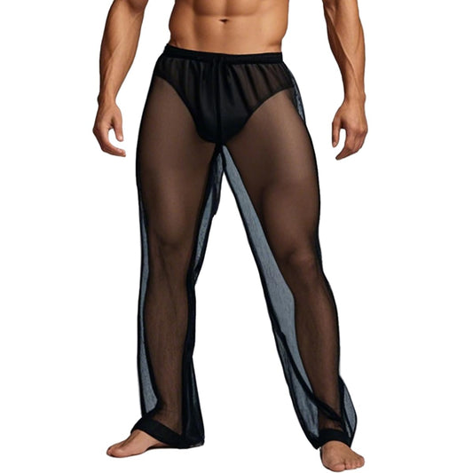 YINYOUYU Mens Mesh Pants See Through Underwear Pajama Bottoms Lounge Home Leggings Sleepwear Cool Dry Yoga Trousers XXL Black