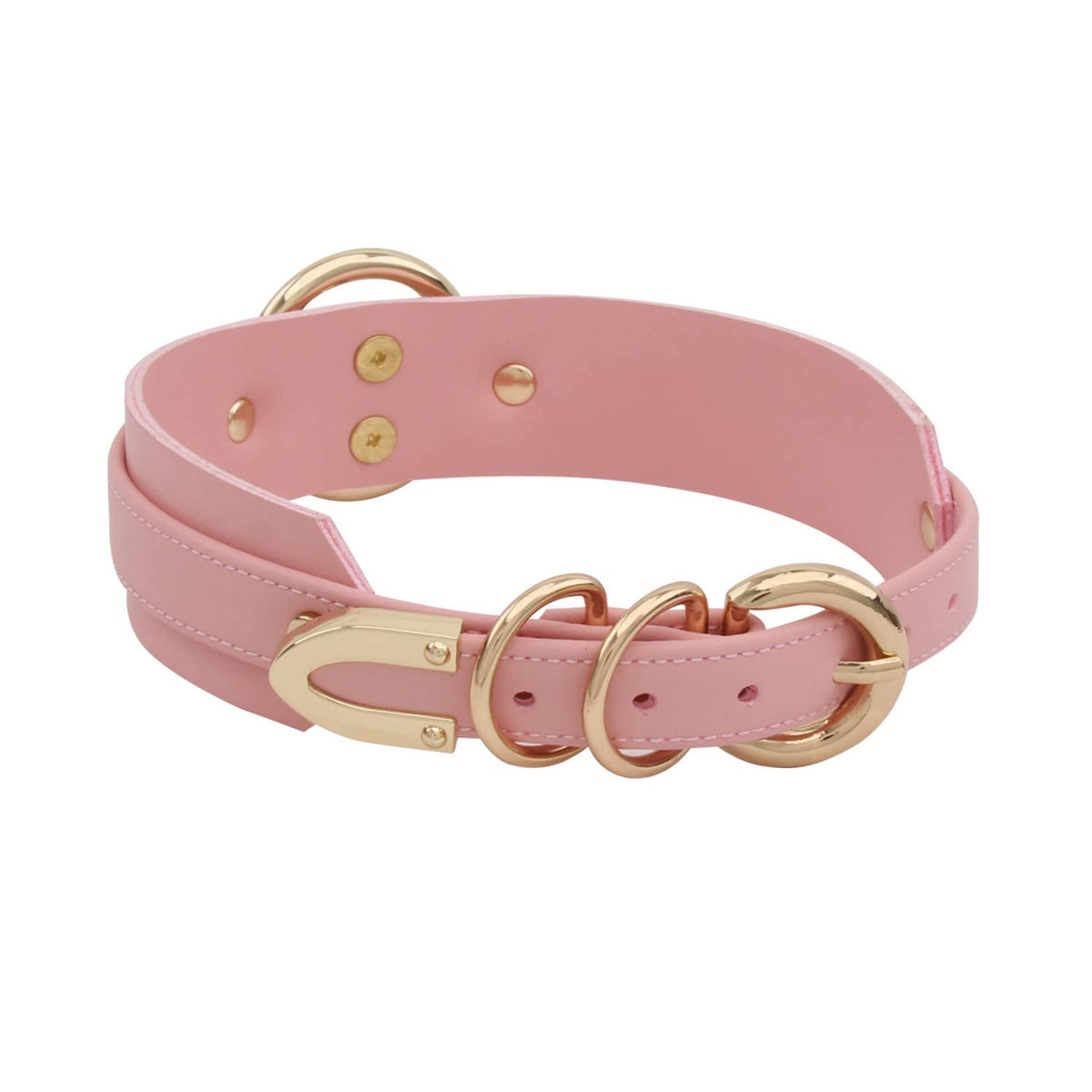 Fashion O-Ring Faux Leather Choker Necklaces Collar For Womens (Pink Gold)