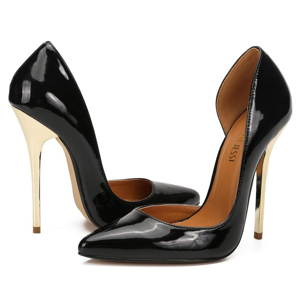 Unisex Men's Women's D-Orsay Stiletto Heels Pointed Toe Super High Heeled Slip on Pumps Black EU43 - Size 11 Women/9.5 Men