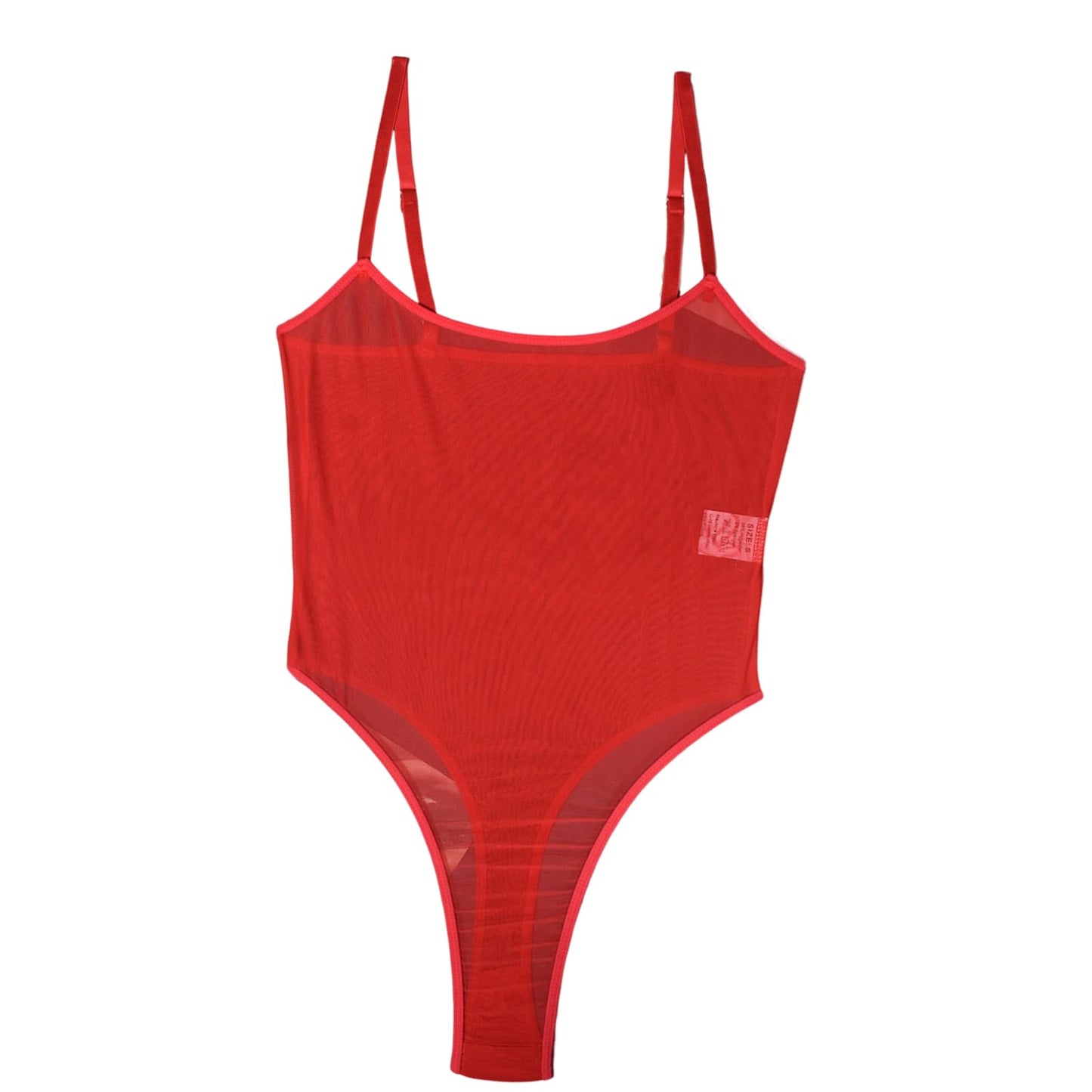 Women's Sheer Mesh Bodysuit Lingerie See Through Teddy High Cut Thong Leotard Sexy Body suit Red Large