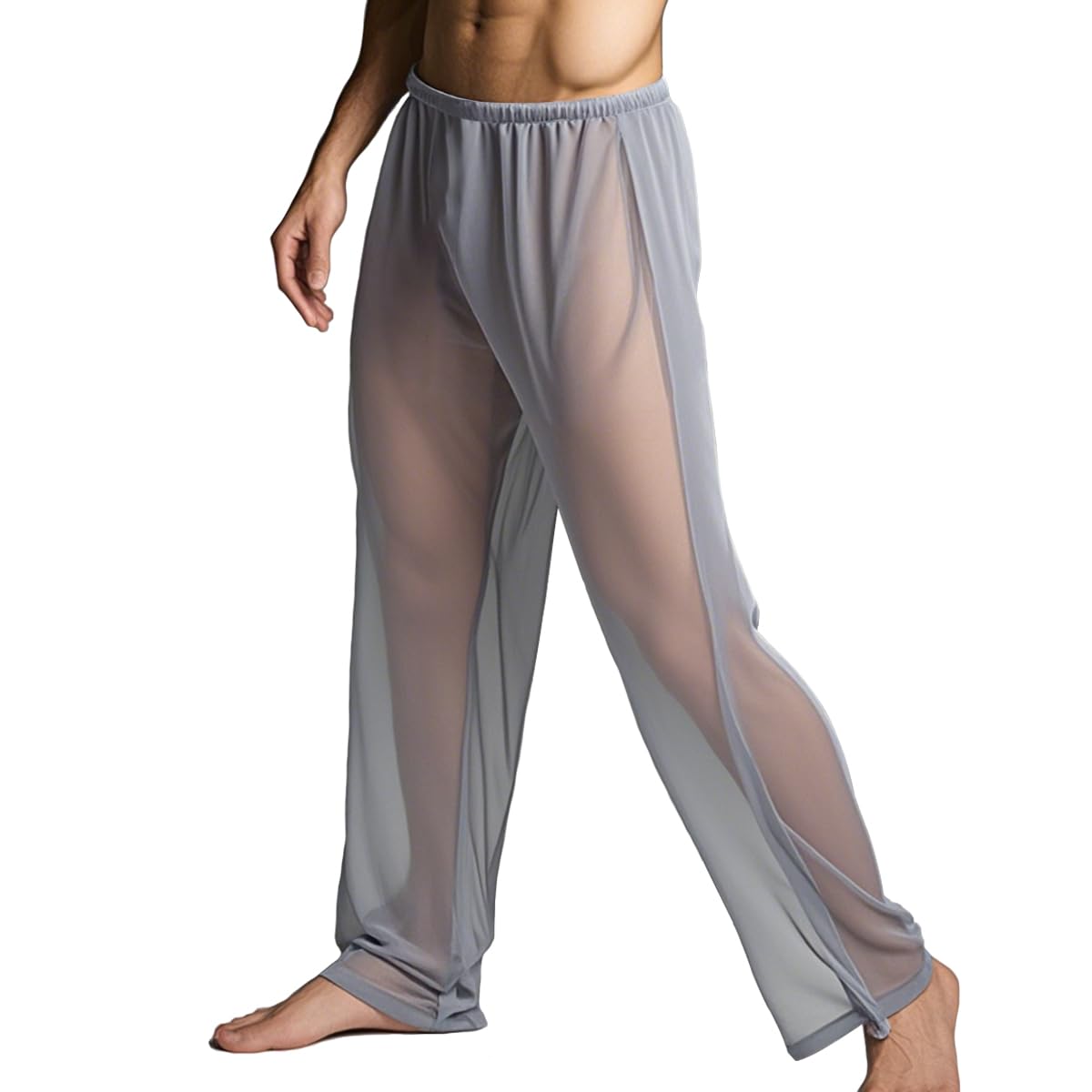 YINYOUYU Mens Mesh Pants See Through Underwear Pajama Bottoms Lounge Home Leggings Sleepwear Cool Dry Yoga Trousers XL Grey