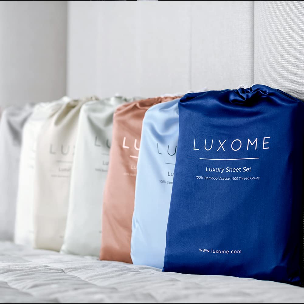 LUXOME Luxury Sheet Set | 100% Rayon (Viscose) from Bamboo | California King - Sapphire | Deep Pockets | 4-Piece Set (Fitted, Flat, 2 Pillowcases)