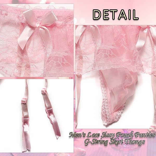 WINTOFW Lace Sissy Pouch Panties for Men Crossdressers Men's Lingerie Skirt G-String Underwear Briefs with Garters