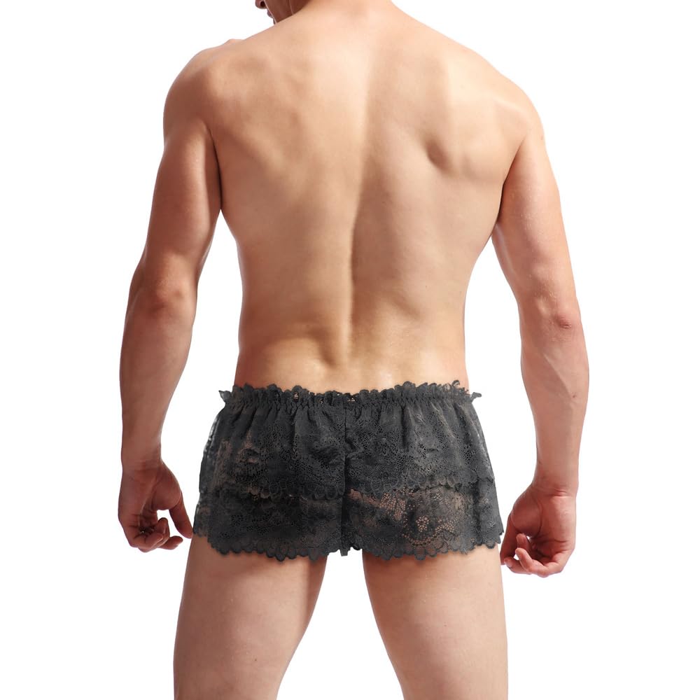 BTREEFLO Men's Sissy Lace Panties Double Layer Skirt Sissy Pouch Briefs Lingerie Sexy Underwear Thongs Black