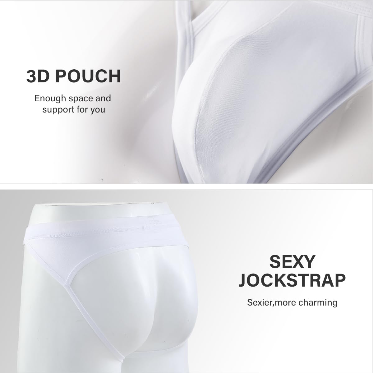 Arjen Kroos Men's Jockstrap Sexy Underwear Cotton Jock Strap Thong Athletic Supporter for Men, White, Large