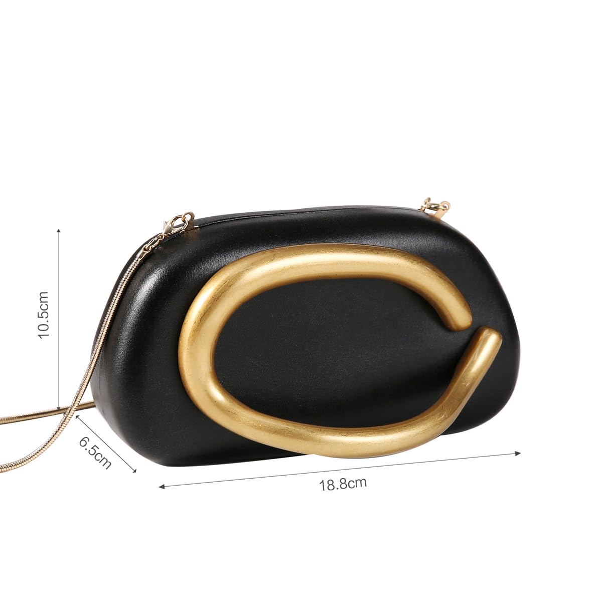 Dreubea Minimalist Gold-Tone Art Deco Clutch Bag – Elegant Metallic Accent Evening Handbag Purse for Women Black