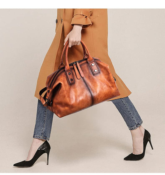 Iswee Satchel Bags Retro Leather Purses for Women Handbags Shoulder Bags Luxury Tote Hobo Cross Body Work Doctor Bag Pocketbooks (Brown)
