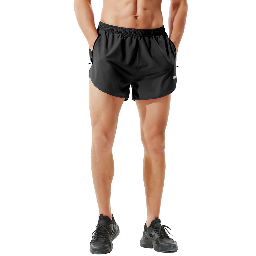 TENJOY Men's Running Shorts Gym Athletic Workout Shorts for Men 3 inch Sports Shorts with Zipper Pocket