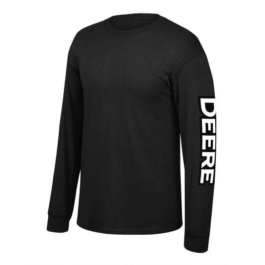 John Deere Mens Deere Bold Text Printed Sleeve Long Sleeve T-Shirt-Black Heather