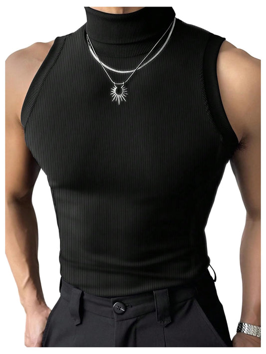 Milumia Men's Rib Knit Tank Top Sleeveless Mock Neck Casual Tops Streetwear Black Small