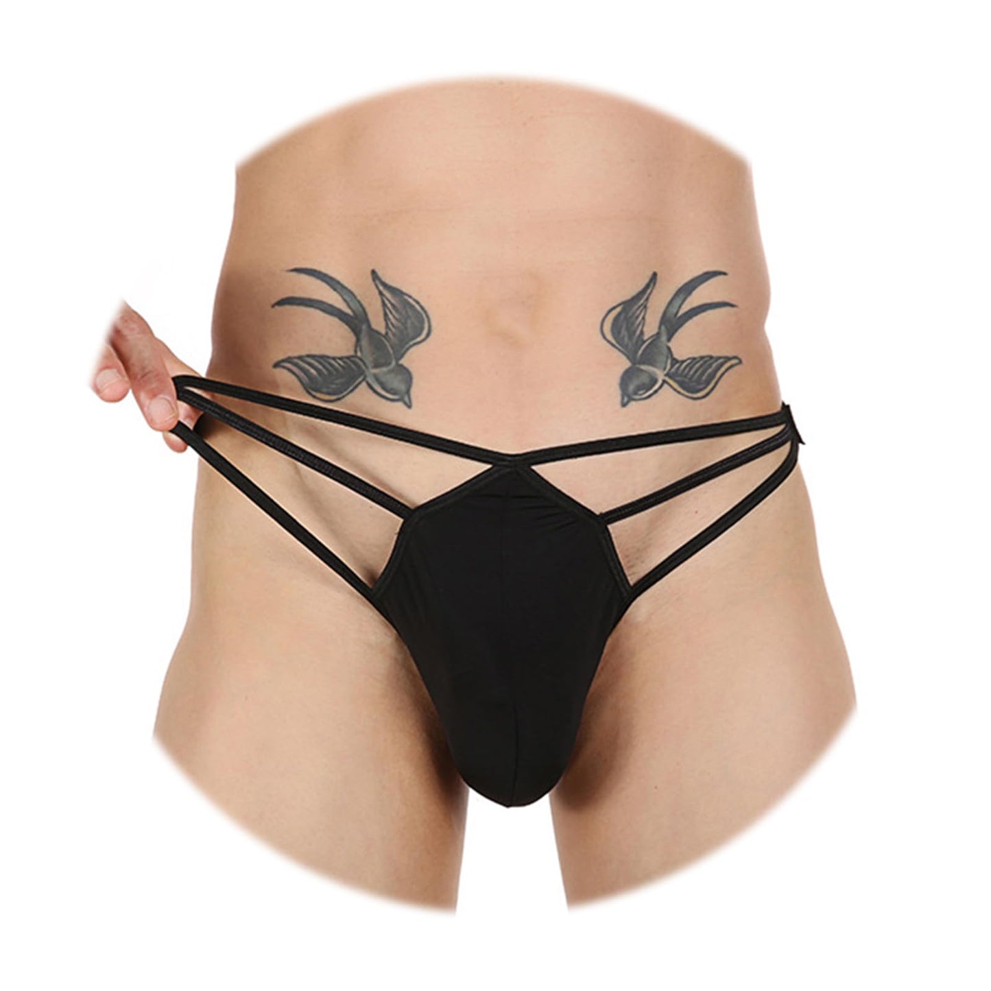 Evankin Mens Sexy Ice Silk Thong Hollow Out G-Strings Comfortable Breathable Underwear Jockstrap(Black,S)