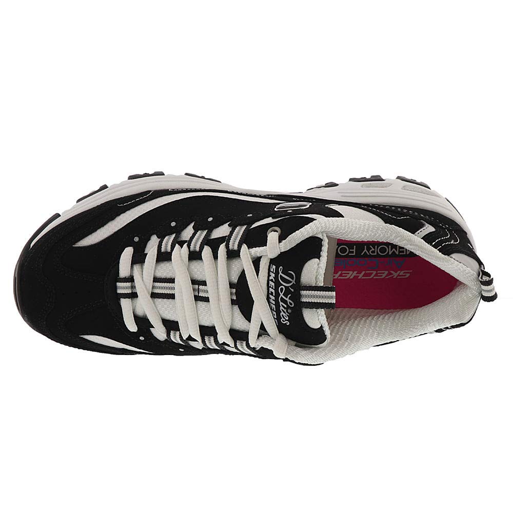 Skechers Sport womens D'lites Biggest Fan Memory Foam Lace-up Sneaker,Black/White,9.5 W US