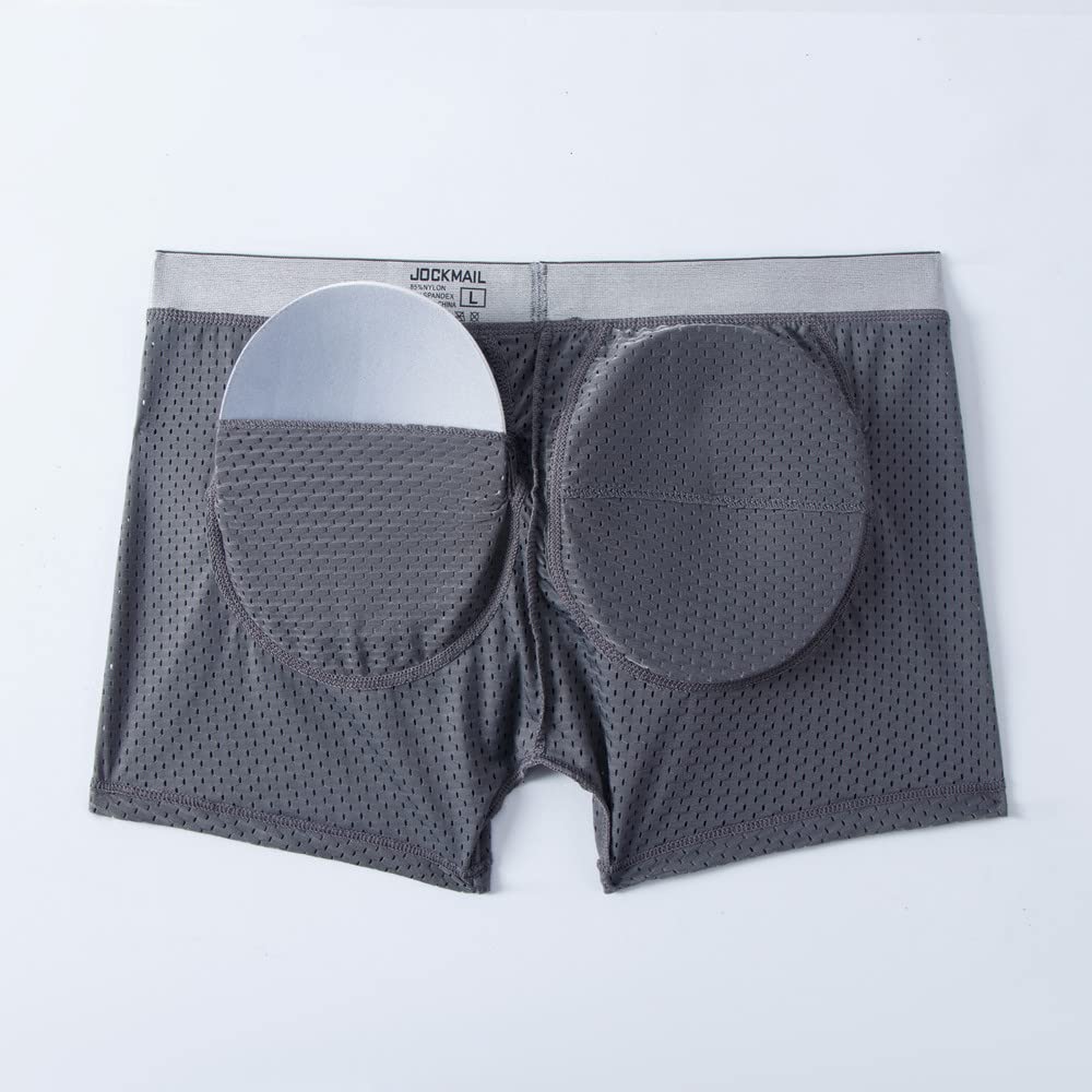 JOCKMAIL Mesh Mens Underwear Boxer Back Mens Padded Underwear Boxer with Hip Pad Men's Boxers (as1, alpha, m, regular, regular, Grey)