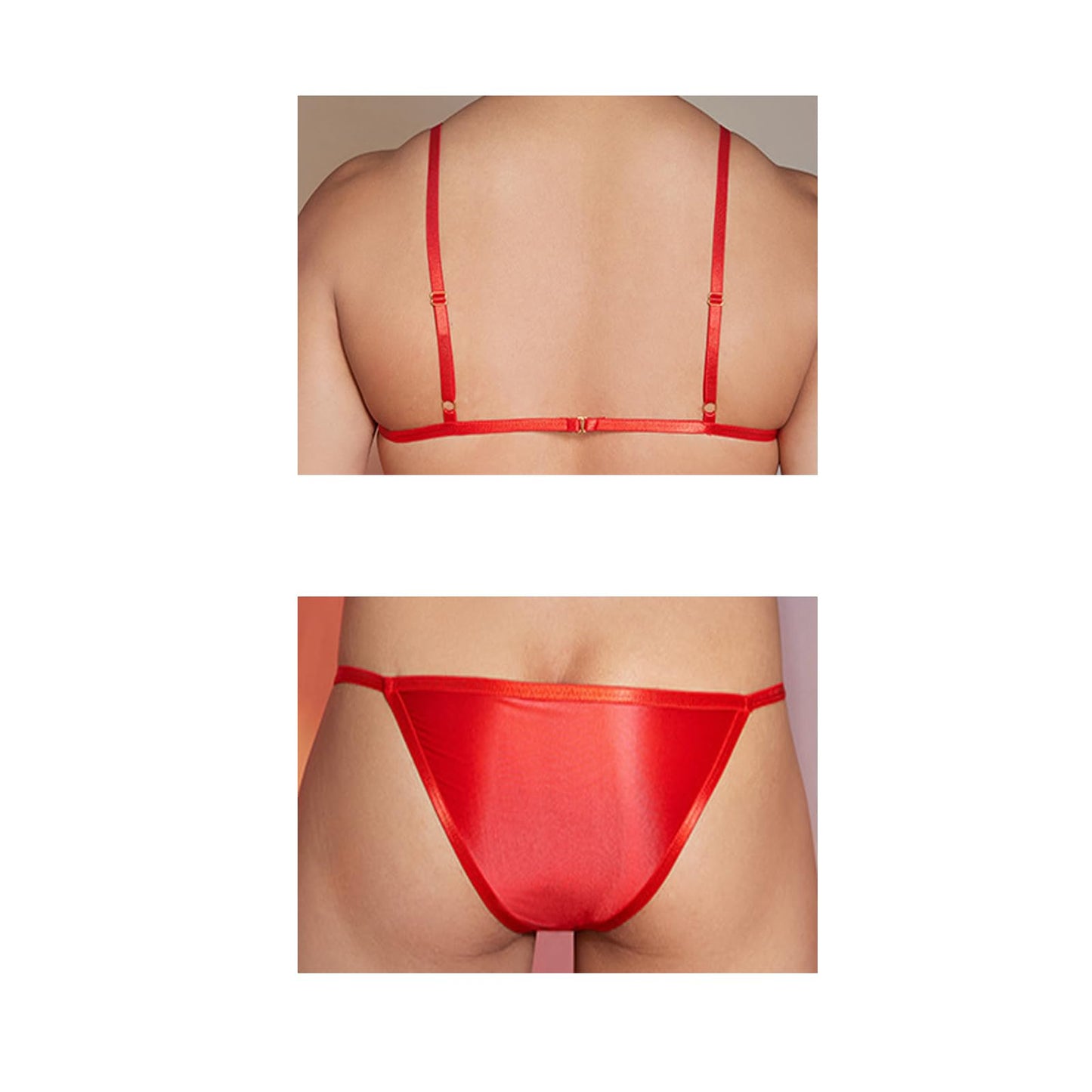 Men Crossdressing Lingerie Clothes, Crossdress Male Apparel Set, Bras Underwear Lace Panties Outfits for Mens Femboy (Red, One size)