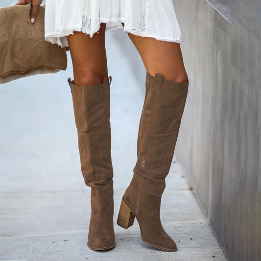 Erocalli Suede Knee High Boots Fall Tall Slouch Boot For Women Chunky Heel