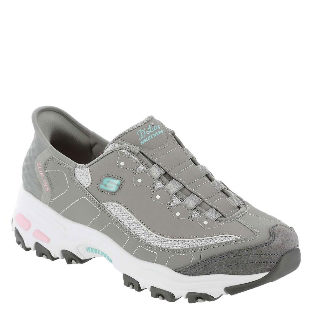 Skechers Women's Hands Free Slip-INS D'Lites Sneaker, Grey Light Pink=GYLP, 8.5 Wide