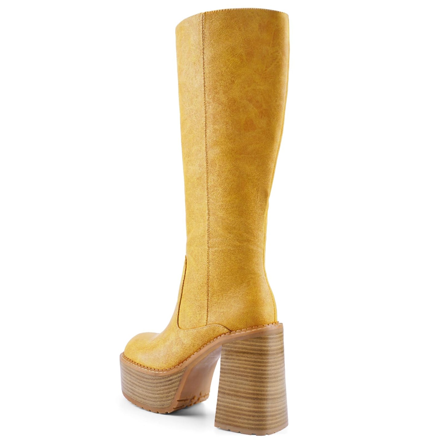 Platform Knee High Boots for Women Square Toe Square Toe High Heel Chunky Womens Boots Comfortable Casual Trendy Stylish Shoes Size 8