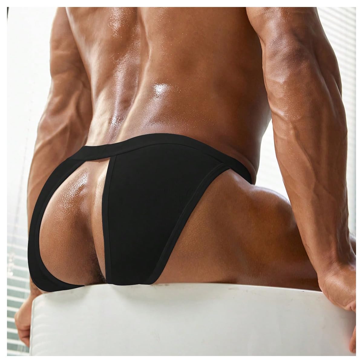SweatyRocks Men's Sexy Cut Out Thong Underwear Breathable Low Rise Cheeky Panties Black Small
