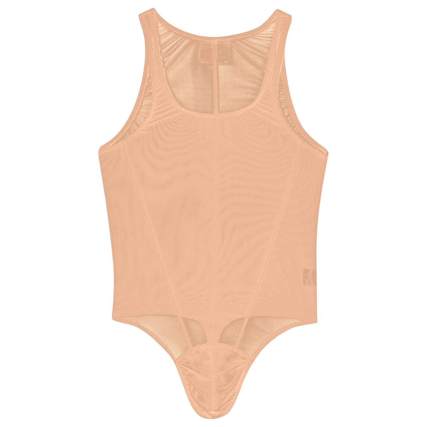 ABAFIP Men's Mesh Undershirts Bodysuit Sleeveless Sheer Tank Top Jumpsuit Fitness Mankini Jumpsuit Singlet Rave Tanks Apricot X-Large