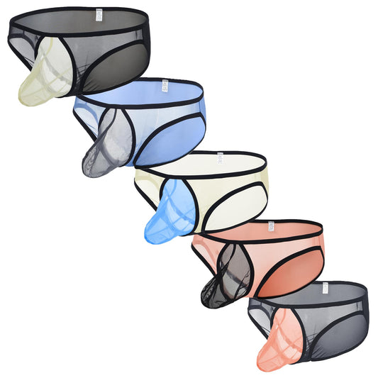 JINSHI Men's Sexy Mesh Breathable Briefs Low Rise See Through Underwear Black Multi 5Pack XL