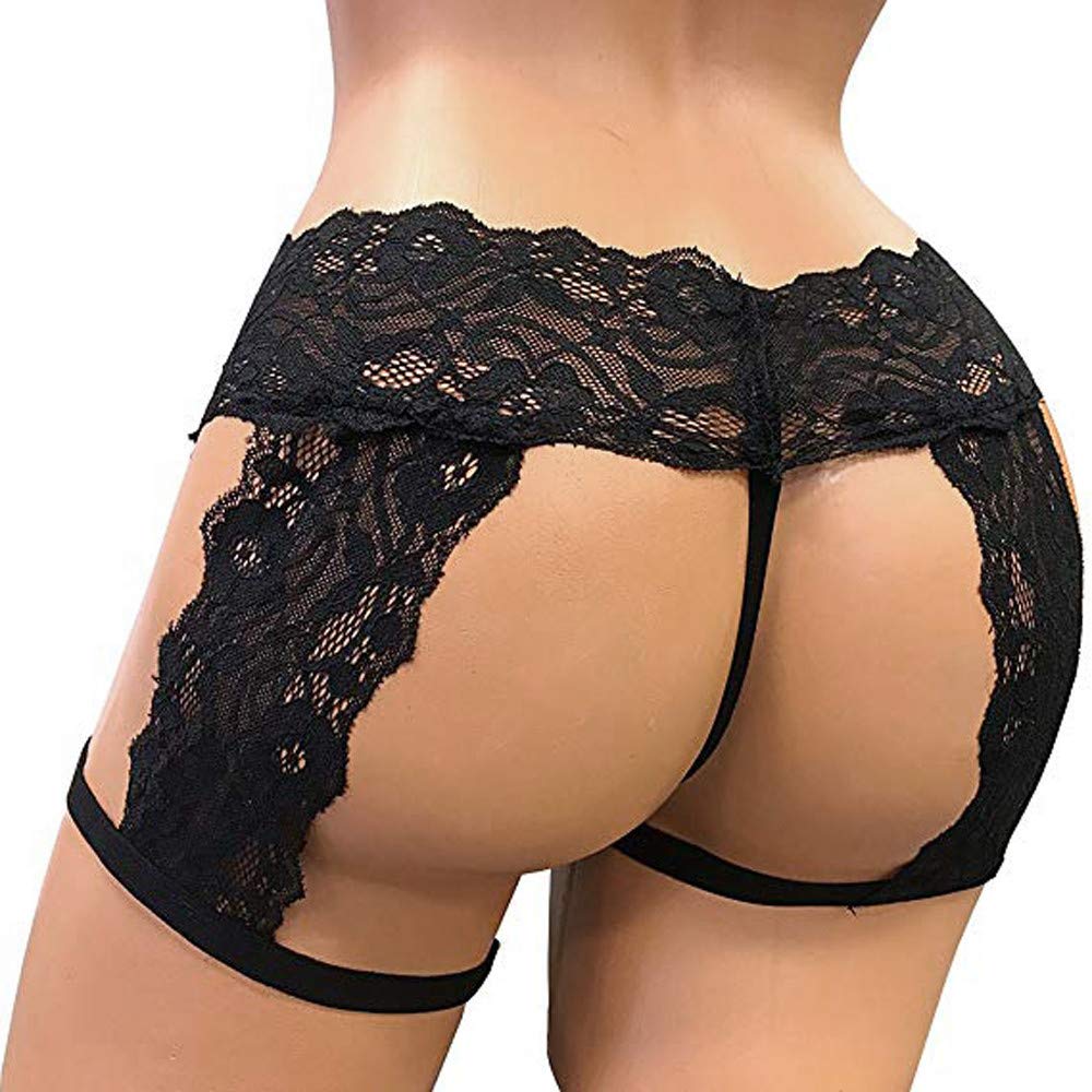 Slybar Mens Lace Panties Sexy Underwear Boxer Briefs Pouch Underwear Lingerie for Men Bikini Briefs Sissy Pouch Crossdress Panties (Medium) Black