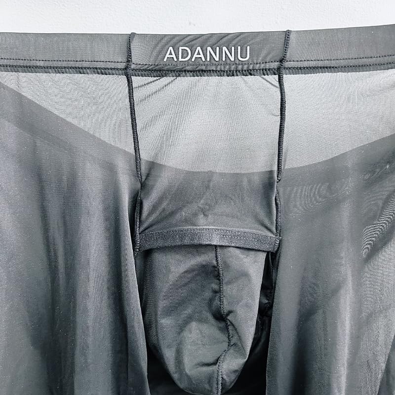 Men's Sexy Transparent Ultra-Thin ice Silk Tight Elastic Fitness Seamless Fast Drying Tight Sports Pants (US, Alpha, Medium, Regular, Regular, Black)