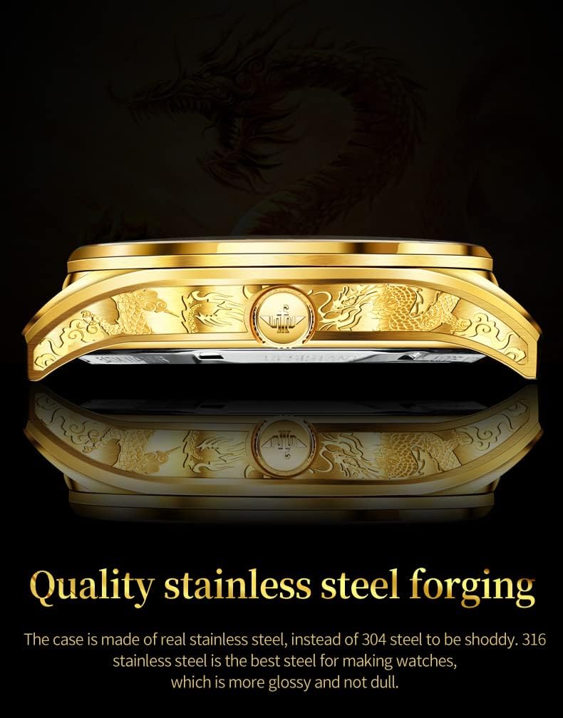 OUPINKE Gold Dragon Watches for Men Tourbillon Skeleton Mechanical Luxury Dress Automatic Self Winding Tungsten Steel Waterproof Sapphire Crystal Luminous Men’s Wrist Watch