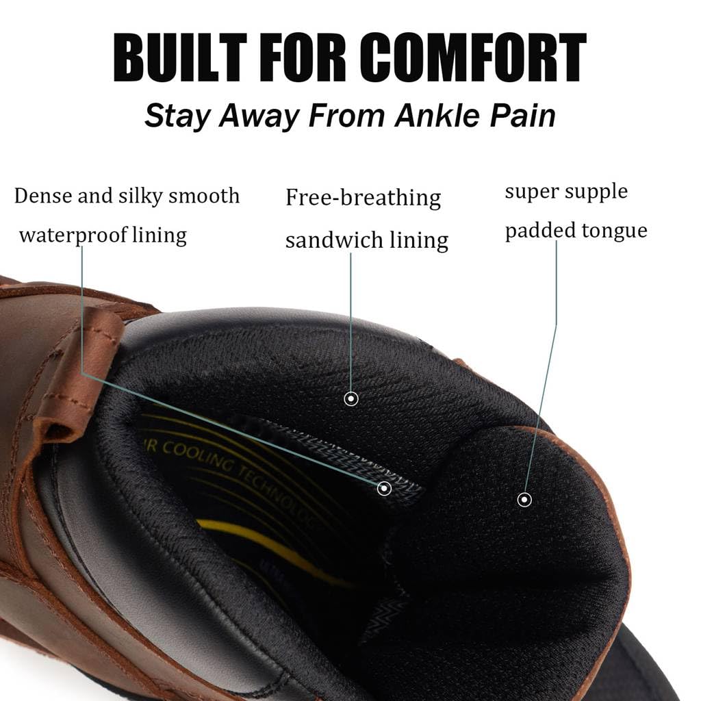 Men's 6" Heavy Duty Soft Toe Waterproof Work Boot GoodyearWelt Oil/Slip Resistant Dual-Density Comfortable Outsole Crazy Horse Leather EH Construction Industrial Safety Work Boots